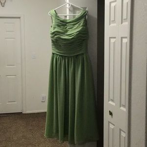 Celery green full length chiffon bridesmaid dress